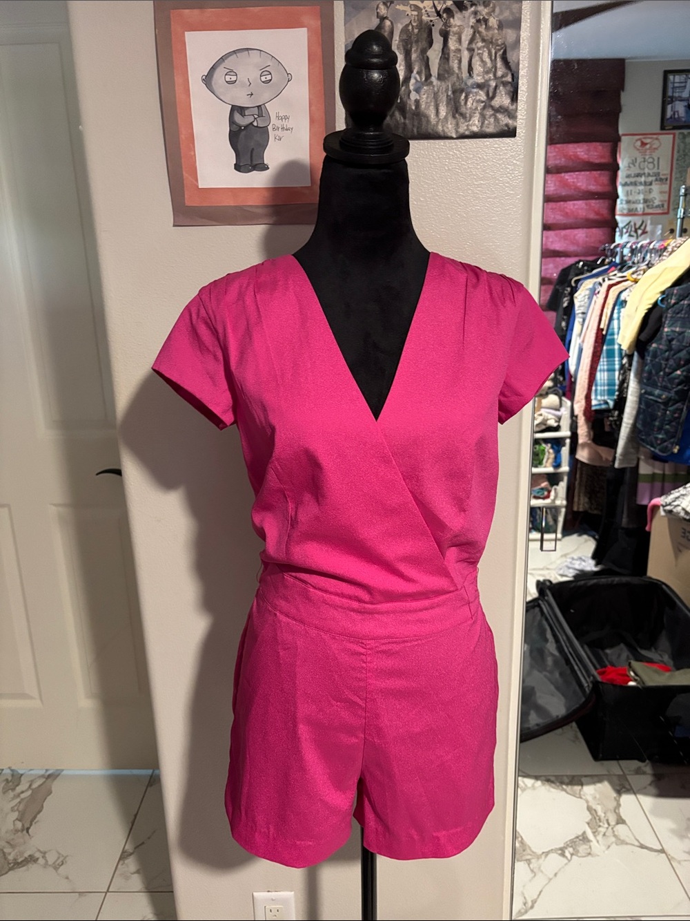 bebe Hot Pink Short Sleeve Wrap Romper